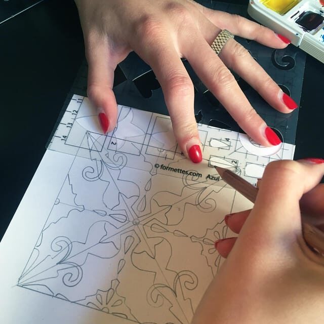 Lisbon: Azulejos' Design Create Your Own Tile Workshop - The Formettes method: pencil, marker, erase, watercolor